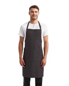Artisan Collection by Reprime RP154 Recycled Pocket Bib Apron – Black Denim (on model)