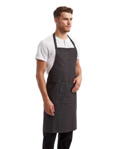 Artisan Collection by Reprime RP154 Recycled Pocket Bib Apron – Black Denim (on model side)
