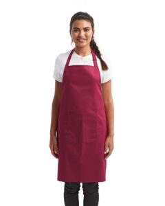 Artisan Collection by Reprime RP154 Recycled Pocket Bib Apron – Burgundy (on model)