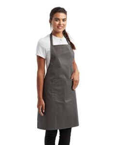 Artisan Collection by Reprime RP154 Recycled Pocket Bib Apron – Dark Grey (on model side)
