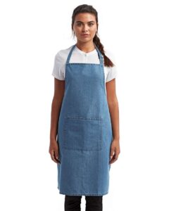 Artisan Collection by Reprime RP154 Recycled Pocket Bib Apron – Denim Blue (on model)