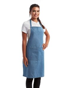 Artisan Collection by Reprime RP154 Recycled Pocket Bib Apron – Denim Blue (on model side)