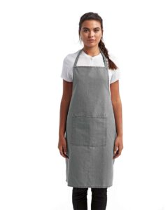 Artisan Collection by Reprime RP154 Recycled Pocket Bib Apron – Grey Denim (on model)