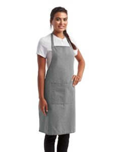 Artisan Collection by Reprime RP154 Recycled Pocket Bib Apron – Grey Denim (on model side)