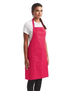 Artisan Collection by Reprime RP154 Recycled Pocket Bib Apron – Hot Pink (on model side)