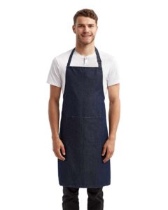 Artisan Collection by Reprime RP154 Recycled Pocket Bib Apron – Indigo Denim (on model)