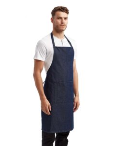 Artisan Collection by Reprime RP154 Recycled Pocket Bib Apron – Indigo Denim (on model side)