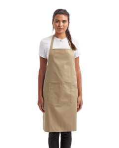 Artisan Collection by Reprime RP154 Recycled Pocket Bib Apron – Khaki (on model)