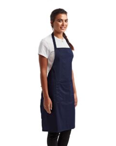 Artisan Collection by Reprime RP154 Recycled Pocket Bib Apron – Navy (on model side)