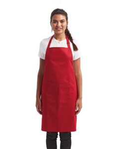 Artisan Collection by Reprime RP154 Recycled Pocket Bib Apron – Red (on model)