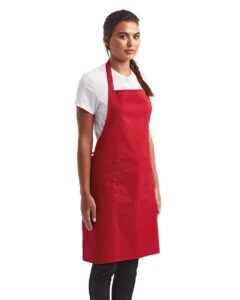 Artisan Collection by Reprime RP154 Recycled Pocket Bib Apron – Red (on model side)