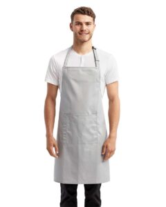 Artisan Collection by Reprime RP154 Recycled Pocket Bib Apron – Silver (on model)