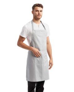 Artisan Collection by Reprime RP154 Recycled Pocket Bib Apron – Silver (on model side)