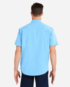 HUK H150154 Men’s Kona Short Sleeve Solid Shirt – Marolina Blue (on model back)