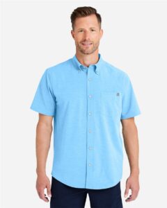 HUK H150154 Men’s Kona Short Sleeve Solid Shirt – Marolina Blue (on model)