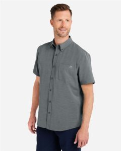 HUK H150154 Men’s Kona Short Sleeve Solid Shirt – Volcanic Ash (on model side)
