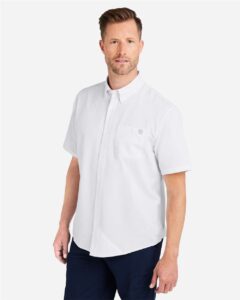 HUK H150154 Men’s Kona Short Sleeve Solid Shirt – White (on model side)