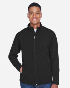 Team 365 TT80 Men’s Leader Soft Shell Jacket – Black (on model)