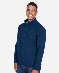 Team 365 TT80 Men’s Leader Soft Shell Jacket – Sport Dark Navy (on model side)