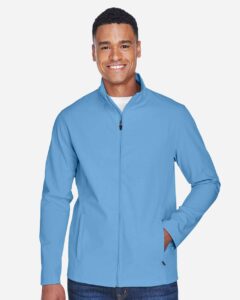 Team 365 TT80 Men’s Leader Soft Shell Jacket – Sport Light Blue (on model)