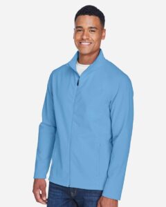 Team 365 TT80 Men’s Leader Soft Shell Jacket – Sport Light Blue (on model side)