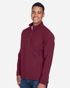 Team 365 TT80 Men’s Leader Soft Shell Jacket – Sport Maroon (on model side)