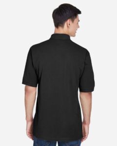 Harriton M265 Men’s Easy Blend™ Polo – Black (on model back)