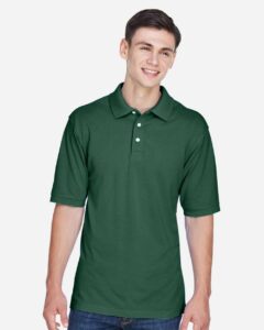 Harriton M265 Men’s Easy Blend™ Polo – Hunter (on model)