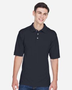 Harriton M265 Men’s Easy Blend™ Polo – Navy (on model)