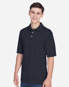 Harriton M265 Men’s Easy Blend™ Polo – Navy (on model side)