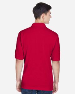 Harriton M265 Men’s Easy Blend™ Polo – Red (on model back)