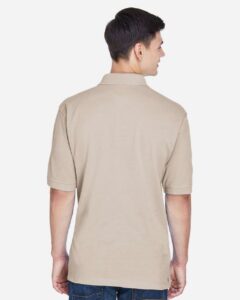 Harriton M265 Men’s Easy Blend™ Polo – Stone (on model back)