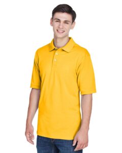 Harriton M265 Men’s Easy Blend™ Polo – Sunray Yellow (on model side)
