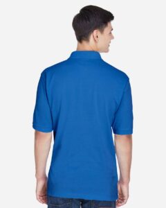 Harriton M265 Men’s Easy Blend™ Polo – True Royal (on model back)
