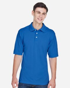 Harriton M265 Men’s Easy Blend™ Polo – True Royal (on model)
