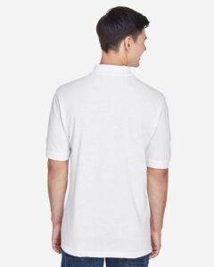 Harriton M265 Men’s Easy Blend™ Polo – White (on model back)