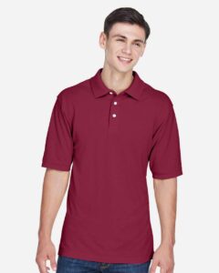 Harriton M265 Men’s Easy Blend™ Polo – Wine (on model)