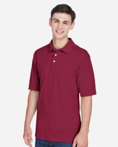 Harriton M265 Men’s Easy Blend™ Polo – Wine (on model side)
