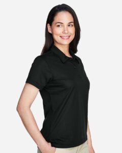 Team 365 TT21W Women’s Command Snag Protection Polo – Black (on model side)
