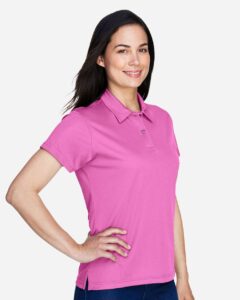 Team 365 TT21W Women’s Command Snag Protection Polo – Sport Charity Pink (on model side)