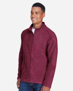 Team 365 TT90 Men’s Campus Microfleece Jacket – Sport Maroon (on model side)