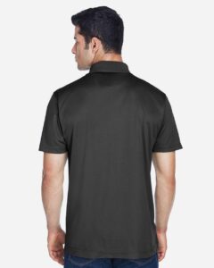 Harriton M315 Men’s Polyester Jersey Polo – Black (on model back)