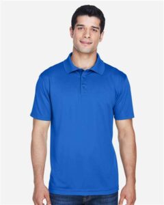 Harriton M315 Men’s Polyester Jersey Polo – True Royal (on model)