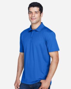 Harriton M315 Men’s Polyester Jersey Polo – True Royal (on model side)