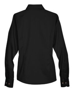 Harriton M500W Women’s Easy Blend™ Twill Dress Shirt with Stain-Release – Black (back)