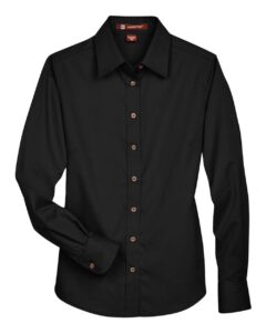 Harriton M500W Women’s Easy Blend™ Twill Dress Shirt with Stain-Release – Black