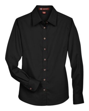 Harriton M500W Women’s Easy Blend™ Twill Dress Shirt with Stain-Release – Black