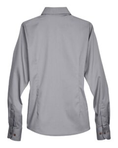 Harriton M500W Women’s Easy Blend™ Twill Dress Shirt with Stain-Release – Dark Grey (back)