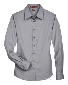 Harriton M500W Women’s Easy Blend™ Twill Dress Shirt with Stain-Release – Dark Grey