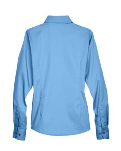 Harriton M500W Women’s Easy Blend™ Twill Dress Shirt with Stain-Release – Light College Blue (back)